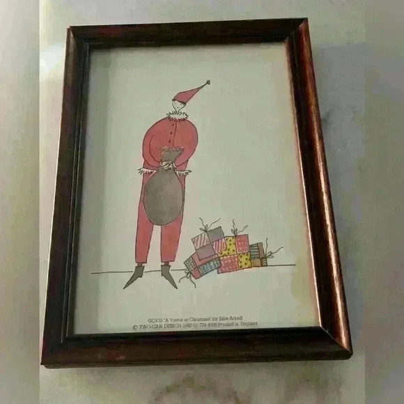 Vintage Framed Julie Arkell Folk Art Print 1983 “A Visitor at Christmas” - Picture 2 of 8